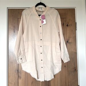 NWT Paintcolors Cotton Gauze Button Down Tunic blouse Shirt Womens M longline